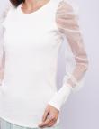 Белая трикотажная блузка с прозрачными рукавами от Liqui
