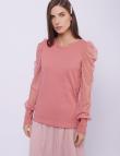 Темно-розовая трикотажная блузка с прозрачными рукавами от Liqui