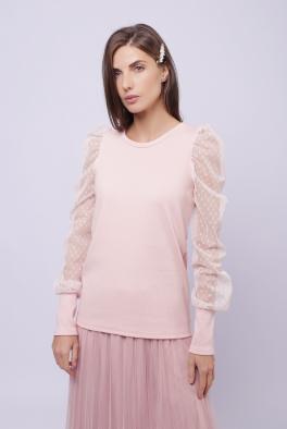 Блузка Розовая трикотажная блузка с прозрачными рукавами от Liqui