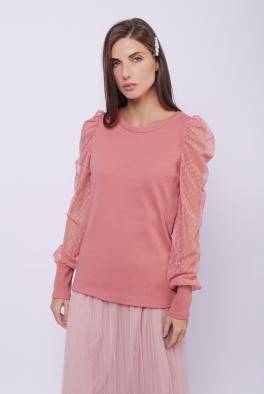 Блузка Темно-розовая трикотажная блузка с прозрачными рукавами от Liqui