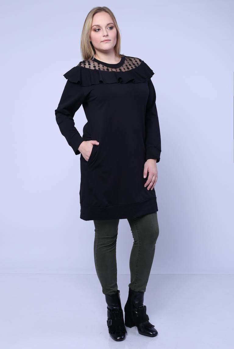 Черное платье-туника от Stella Milani с длинным рукавом