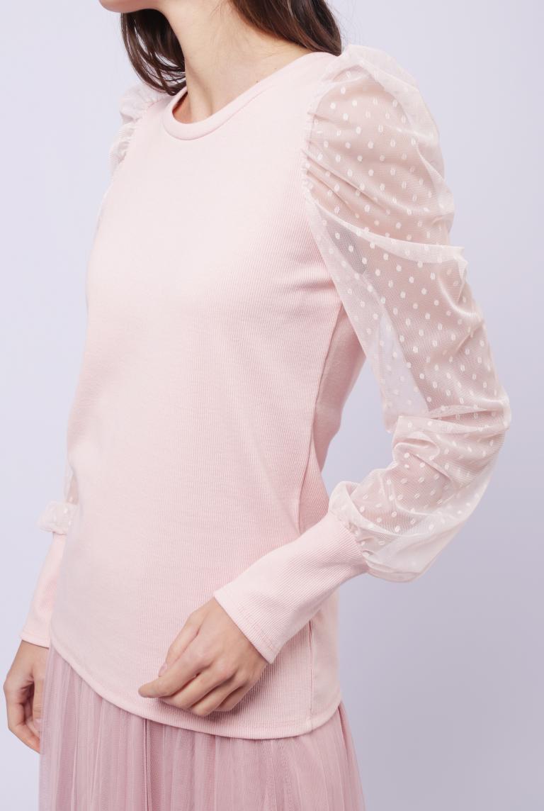 Розовая трикотажная блузка с прозрачными рукавами от Liqui