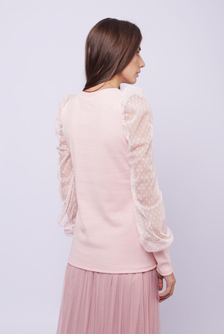 Розовая трикотажная блузка с прозрачными рукавами от Liqui