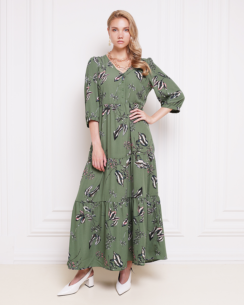 Длинное зеленое платье в цветочек от Vero Moda купить за 5350 руб 10225523-DS в интернет-магазине fabzone.ru