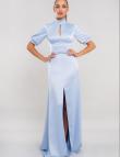 Длинное платье с воротом-стойкой голубого цвета от Anetty