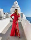 Длинное платье с воротом-стойкой красного цвета от Anetty
