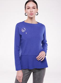Джемпер Трикотажный джемпер с брошью синего цвета от E-Woman