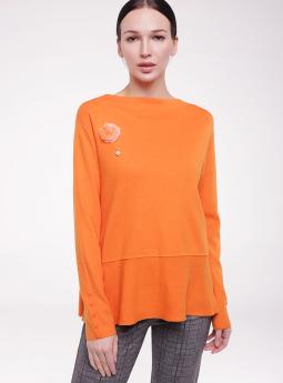 Джемпер Трикотажный джемпер с брошью оранжевого цвета от E-Woman