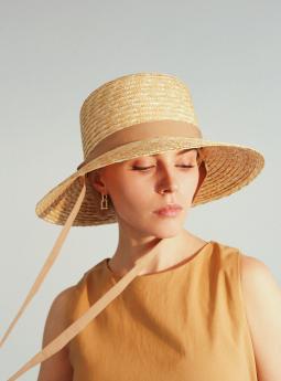 Шляпа Бежевая соломенная шляпа с бежевой лентой от Saint MAEVE