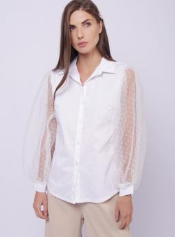 Блузка Белая блузка с прозрачными рукавами от Liqui
