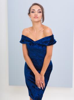 Платье Приталенное синее платье из велюра от Anetty