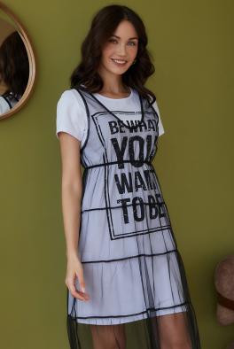 Платье Платье-футболка с сеткой черно-белого цвета от MC Station