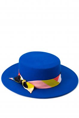 Шляпа Синяя фетровая шляпа с цветной лентой от Saint MAEVE