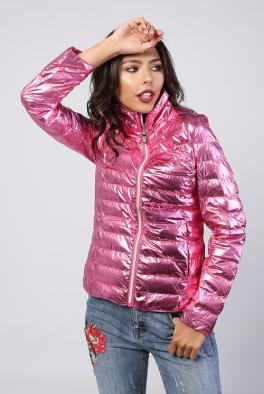 Джинсовка Блестящая куртка розового цвета BLUDEISE с воротником
