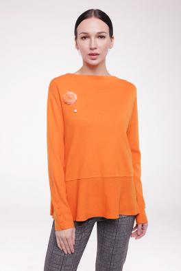 Джемпер Трикотажный джемпер с брошью оранжевого цвета от E-Woman