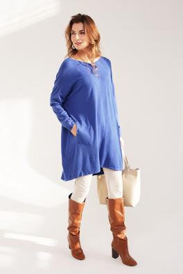 Джемпер Удлиненный джемпер с открытой спиной синего цвета от E-Woman