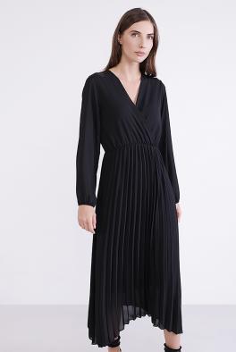 Платье Плиссированное платье с V-образным вырезом Coolples Moda черное