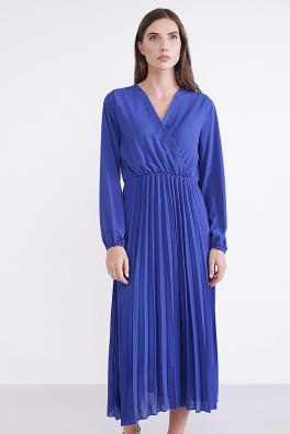 Платье Плиссированное платье с V-образным вырезом Coolples Moda темно-синее