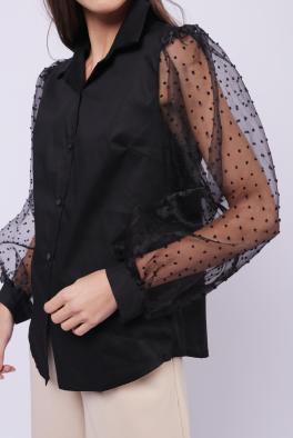 Блузка Черная блузка с прозрачными рукавами от Liqui