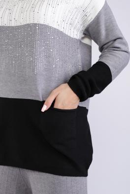 Джемпер Трехцветный темный джемпер Bluoltre с карманами
