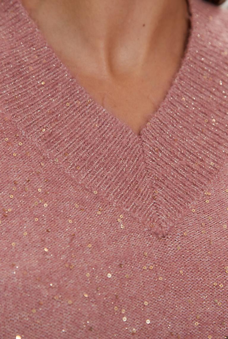 Теплый розовый джемпер с V-образным вырезом от Bluoltre