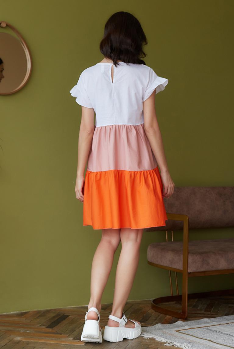 Широкое хлопковое платье с оранжевой юбкой от Insta Firenze