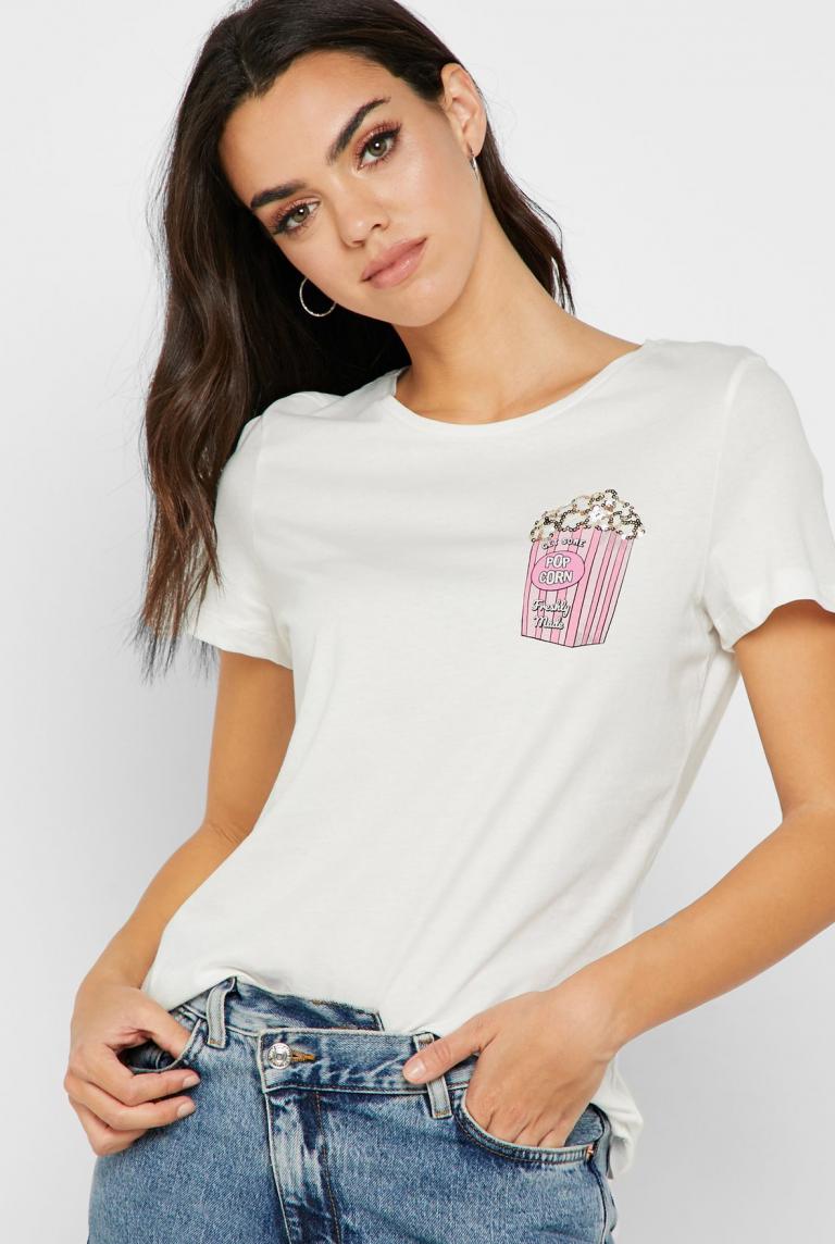 Белая футболка с рисунком "попкорн" от Vero Moda	