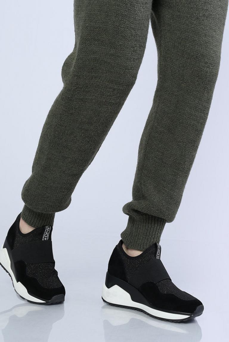 Свободные шерстяные брюки Dins Tricot зеленого цвета