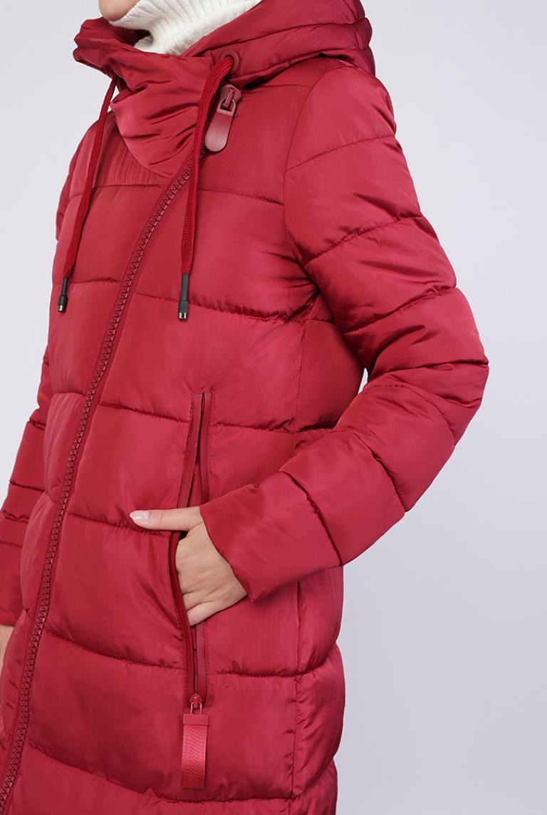Красная удлиненная куртка с капюшоном от Fly