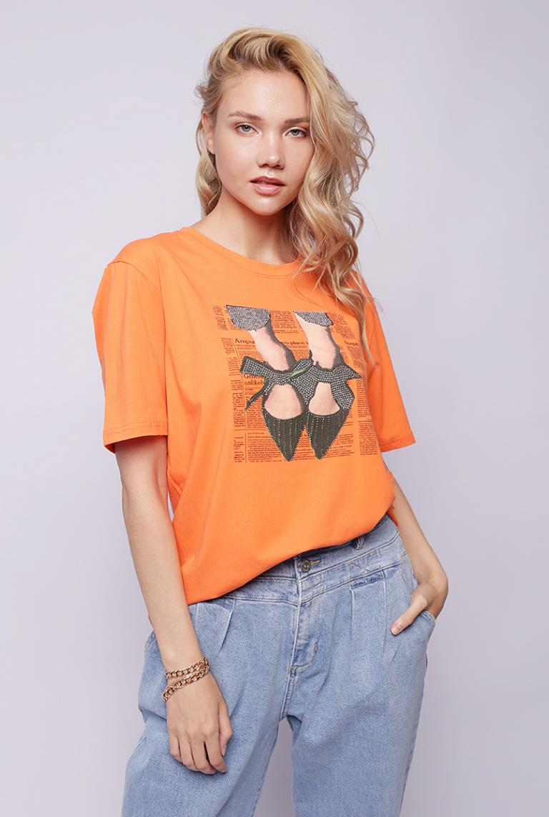 футболка оранжевого цвета с принтом от E-Woman