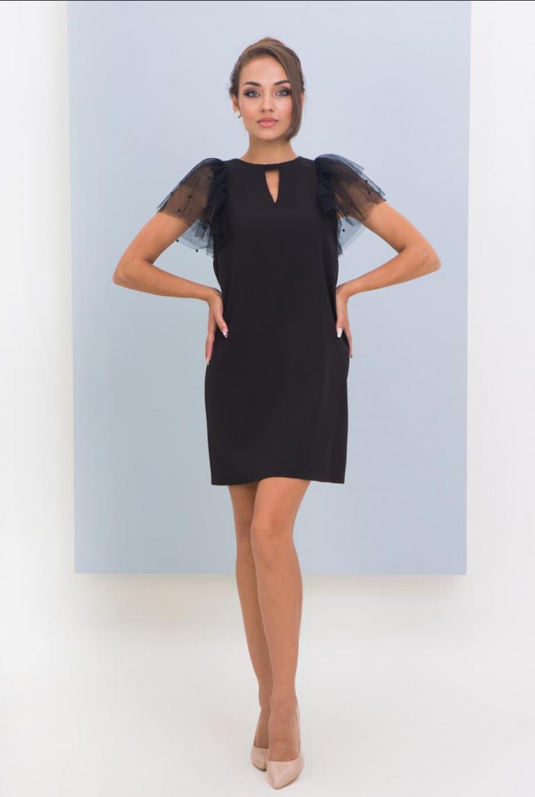 Короткое черное платье с бусинами от Anetty