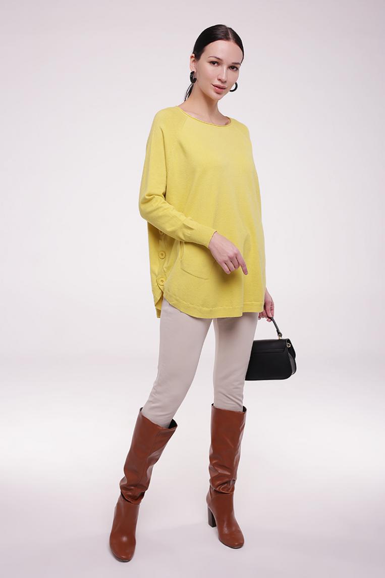 Стильный желтый трикотажный джемпер с карманами от E-Woman