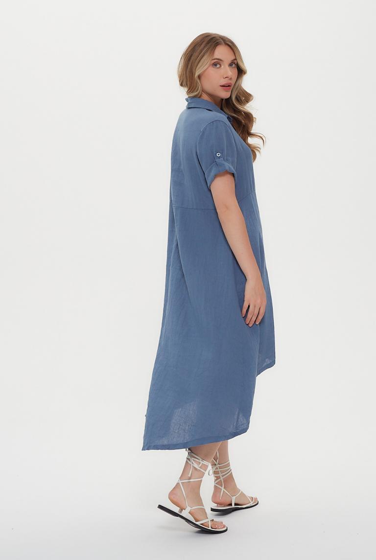 Удлиненное платье-рубашка синего цвета от Acqua&Limone