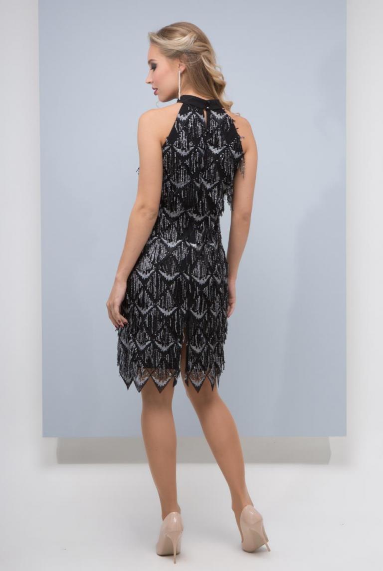 Блестящее черное платье с пайетками и бахромой от Anetty