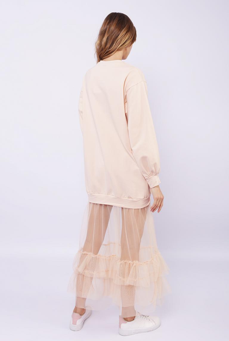 Персиковое платье с юбкой из сетки от White Angel 