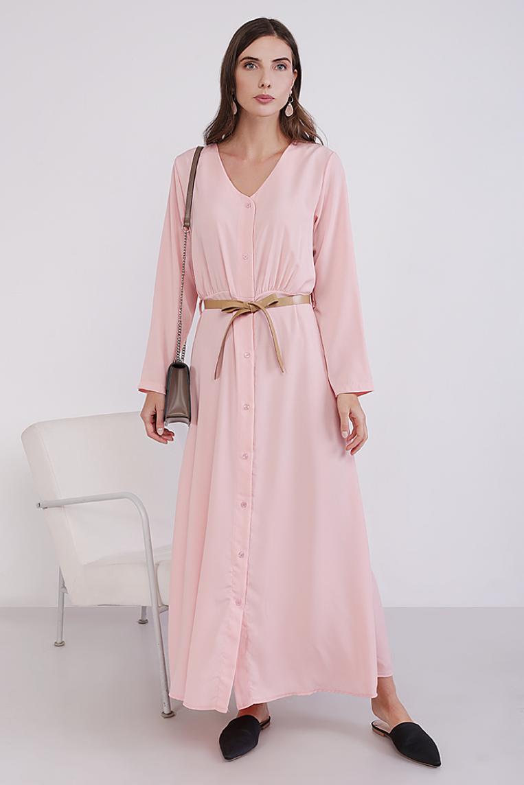 Длинное розовое платье на пуговицах Coolples Moda
