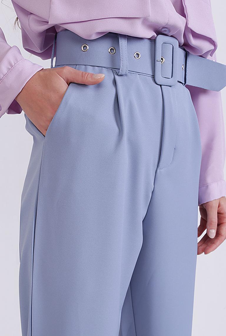 Укороченные брюки с ремнем Coolples Moda голубые