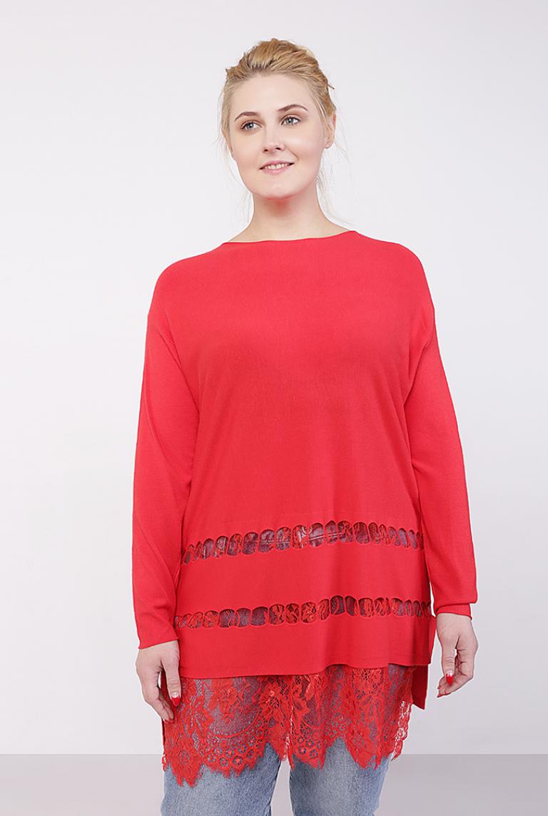 Туника с кружевом больших размеров красного цвета Beauty Women