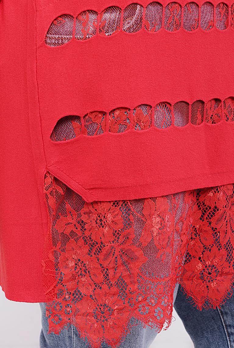 Туника с кружевом больших размеров красного цвета Beauty Women