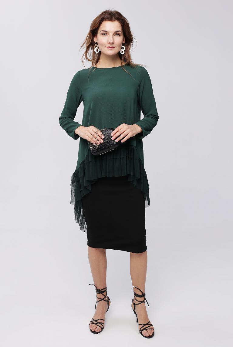 Темно-зеленая удлиненная блуза от Stella Marina