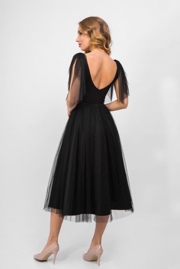 Черное платье миди с V-образным вырезом от Anetty