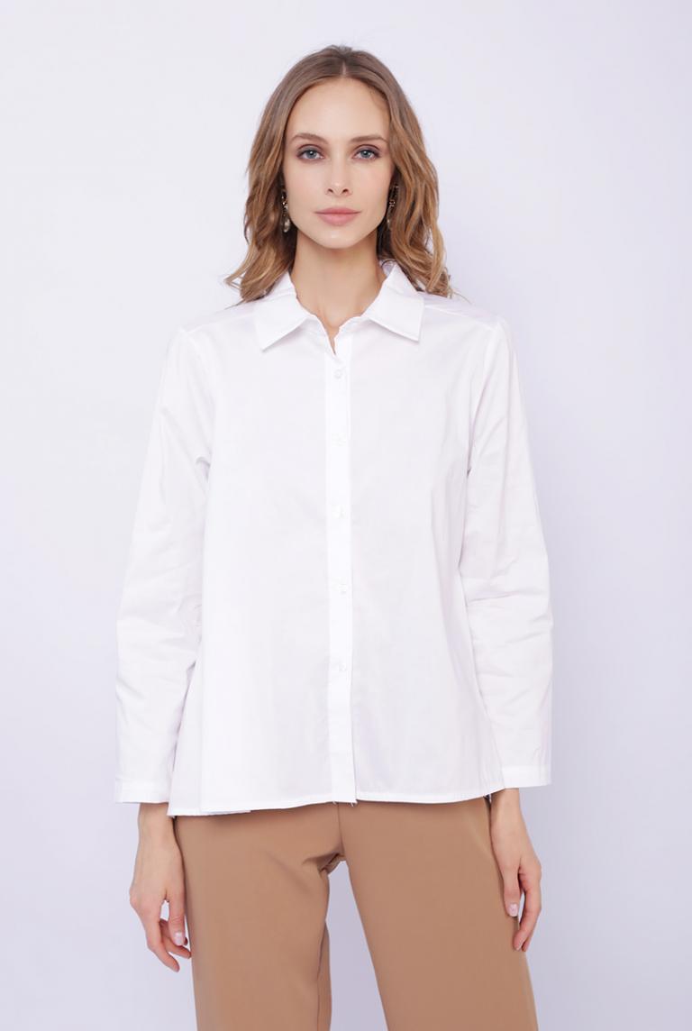 Широкая белая рубашка с волнистой спинкой от ZETA OTTO