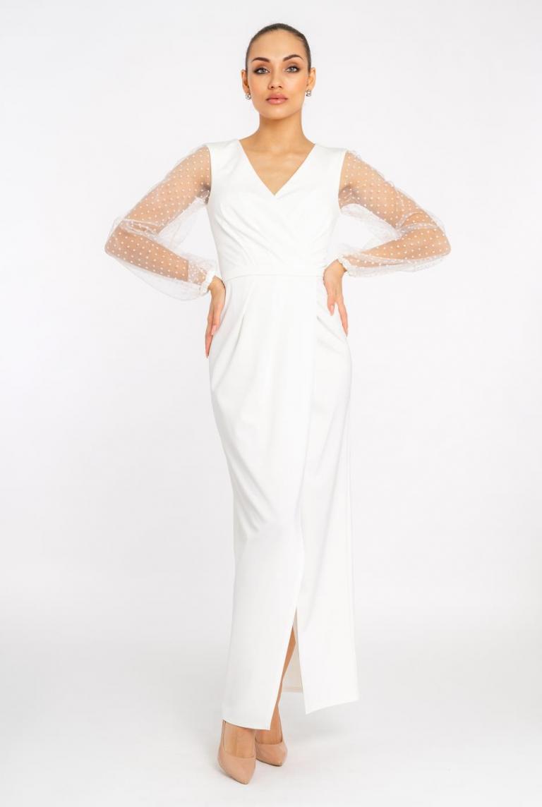 Белое вечернее платье с V-образным вырезом от Anetty