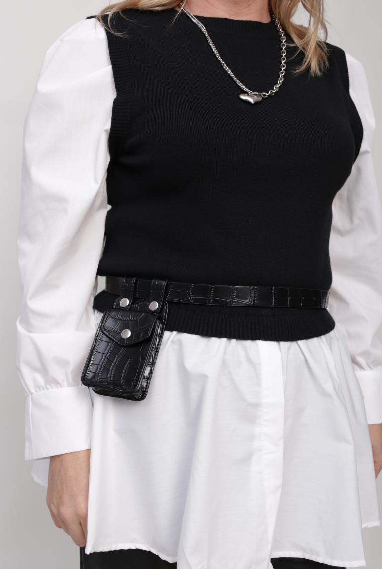 Удлиненная блуза с жилетом черно-белого цвета от Beauty Women