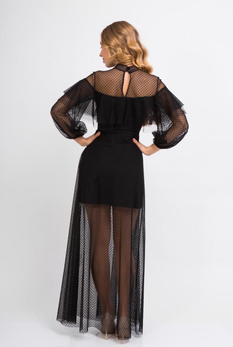 Полупрозрачное черное платье с рукавом от Anetty