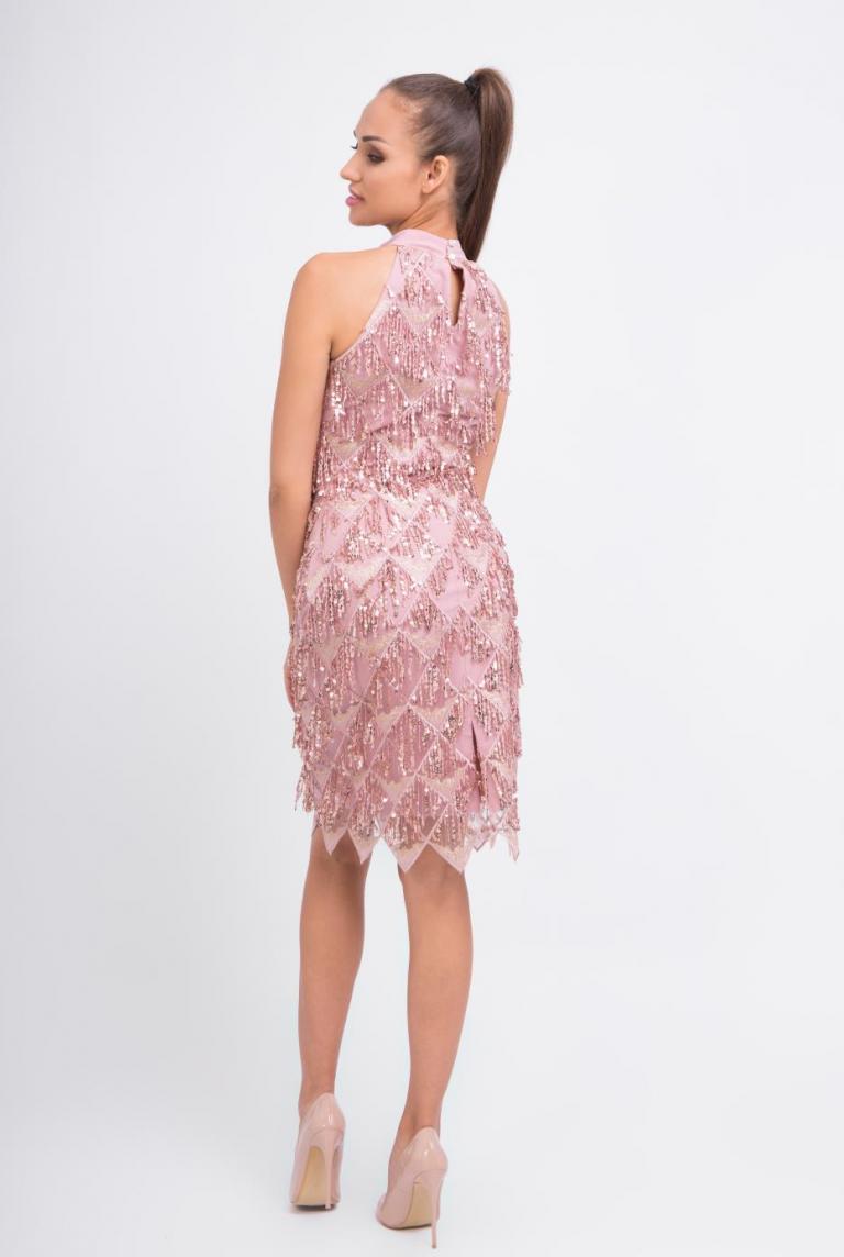 Блестящее розовое платье с пайетками и бахромой от Anetty