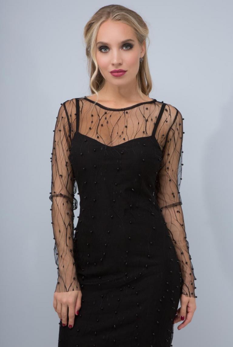 Чёрное кружевное платье с бусинами от Anetty