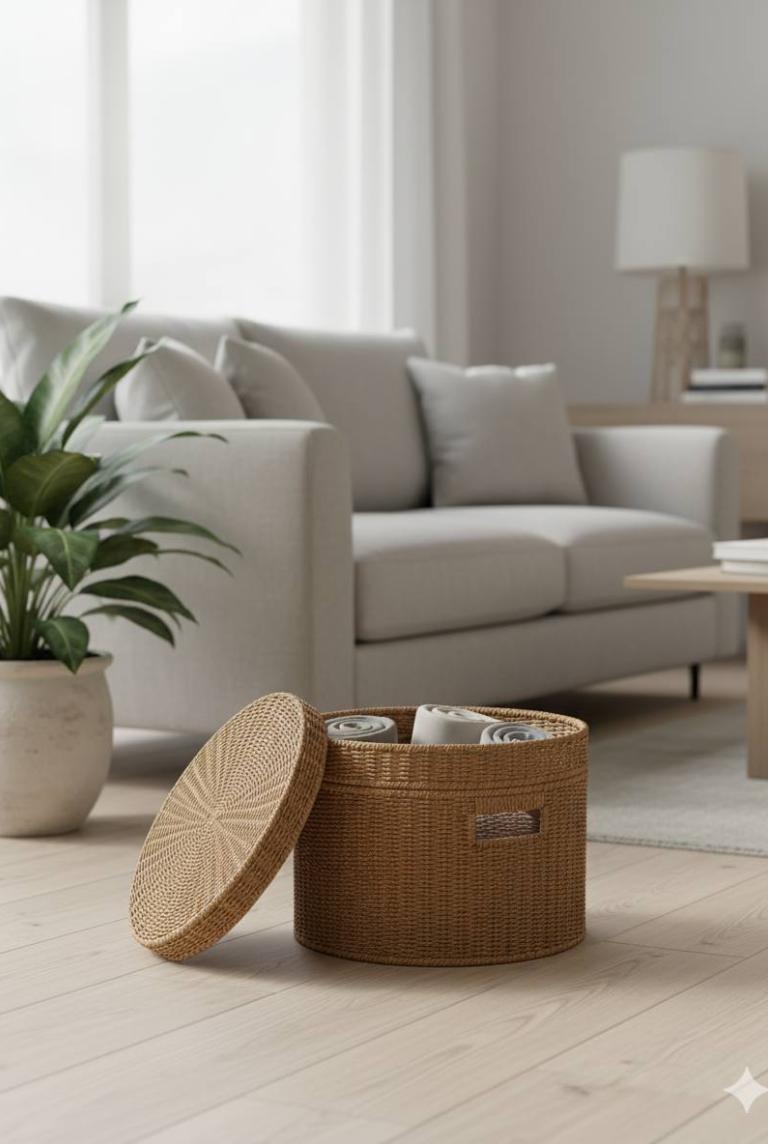 Плетеная корзина с крышкой круглая большая 35см